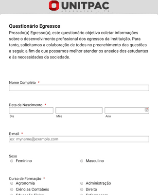 Form Templates: Graduates Questionnaire In Portuguese