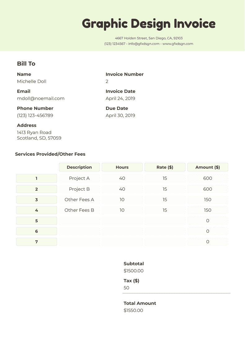 Graphic Design Invoice Template - PDF Templates | Jotform