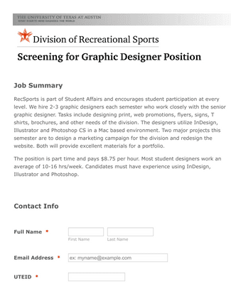Graphic Design Job Application Form