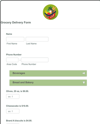 Grocery Delivery Form