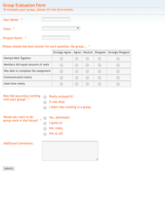Form Templates: Group Evaluation Form