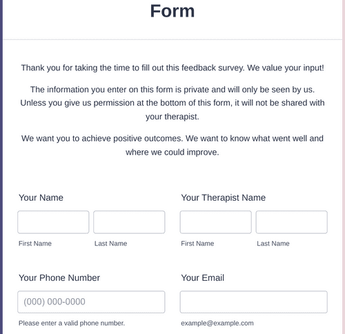 Form Templates: Group Therapy Client Feedback Form