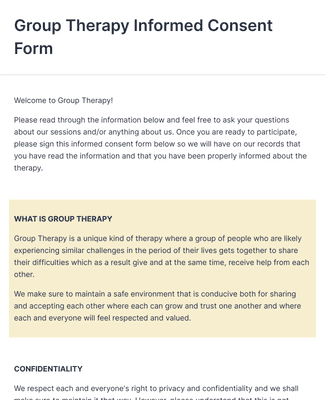 Form Templates: Group Therapy Informed Consent Form