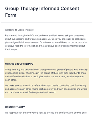 Form Templates: Group Therapy Informed Consent Form