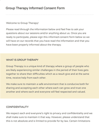 Group Therapy Informed Consent Form Template JotForm
