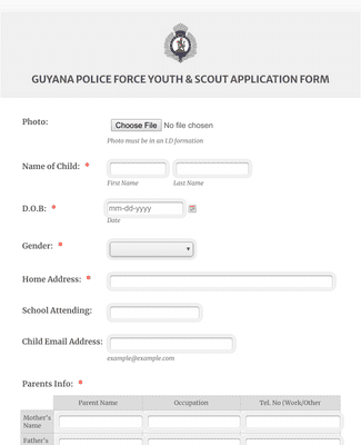 Form Templates: Guyana Police Force Youth & Scout Application Form