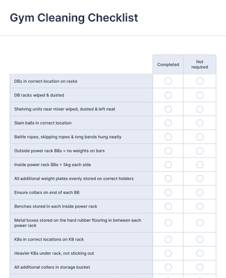 Form Templates: Gym Cleaning Checklist