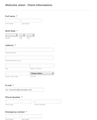 Gym health questionnaire Form