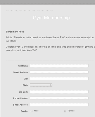 Gym Membership Form