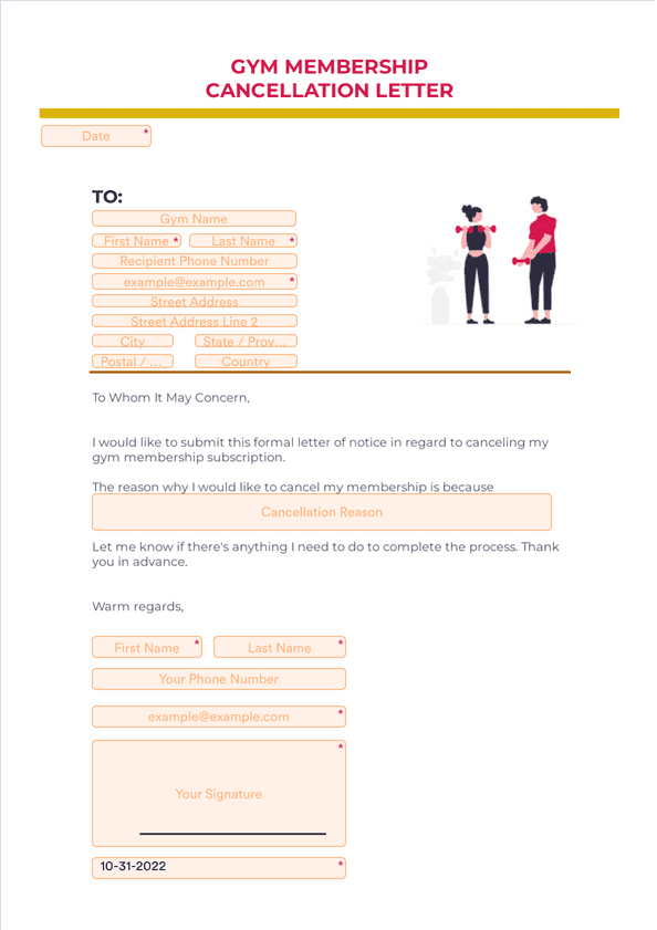 Gym Membership Cancellation Letter - Sign Templates | Jotform