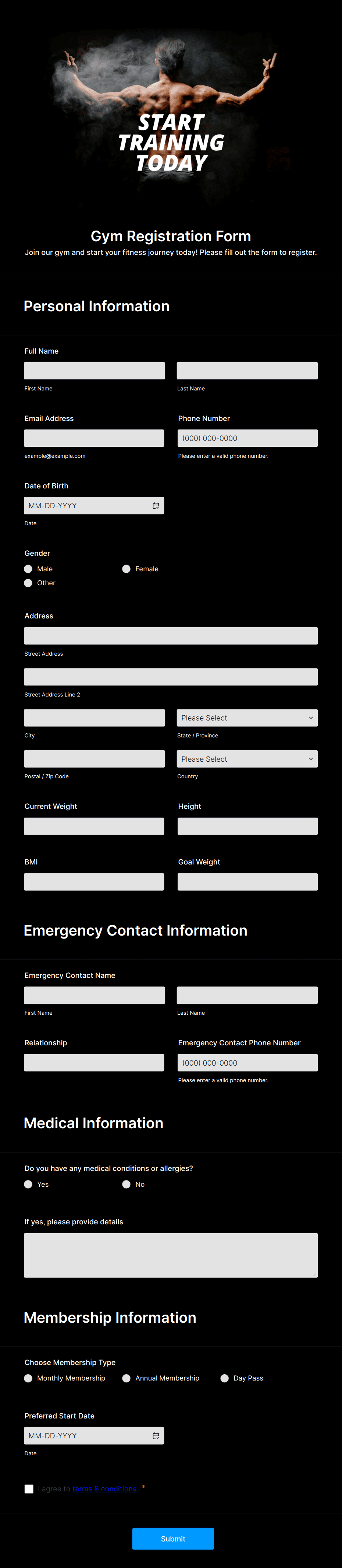 Template gym-registration-form