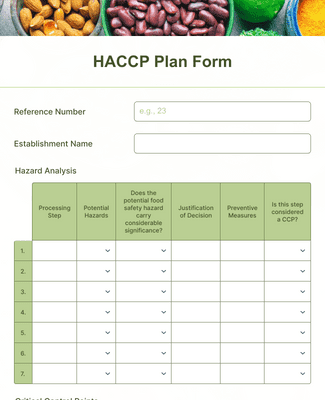 HACCP Plan Form Template | Jotform