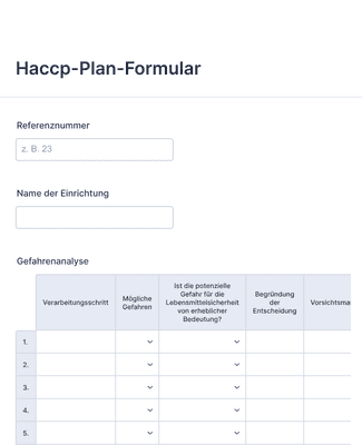 Form Templates: Haccp Plan Formular