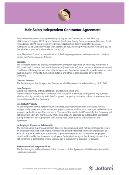 Hair Salon Independent Contractor Agreement