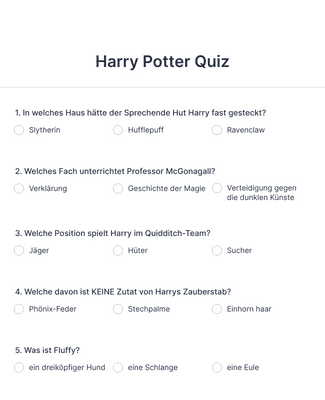 Form Templates: Harry Potter Quiz
