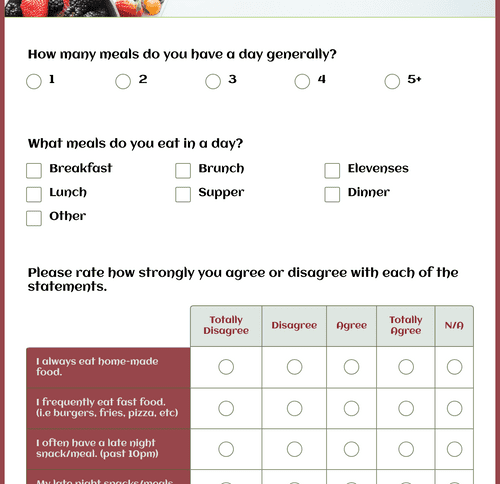 Healthy Eating Survey Form Template | Jotform