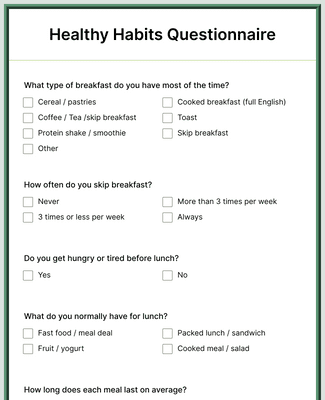 research questions about healthy habits
