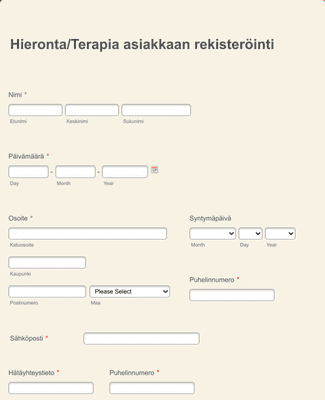 Form Templates: Hieronta/Terapia Asiakkaan Rekisteröinti