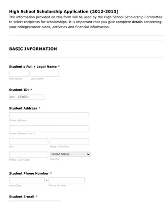 High School Scholarship Application Form Template | Jotform