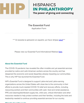 Form Templates: HIP The Essential Fund Grant Application Form
