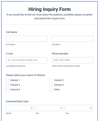 Form Templates: Hiring Inquiry Form