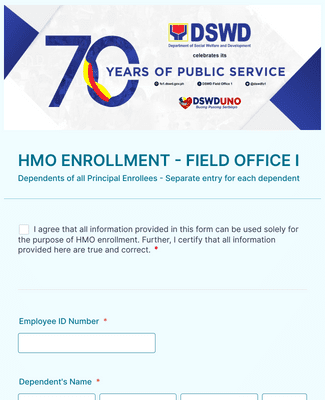Form Templates: HMO ENROLLMENT FIELD OFFICE I (dependent)