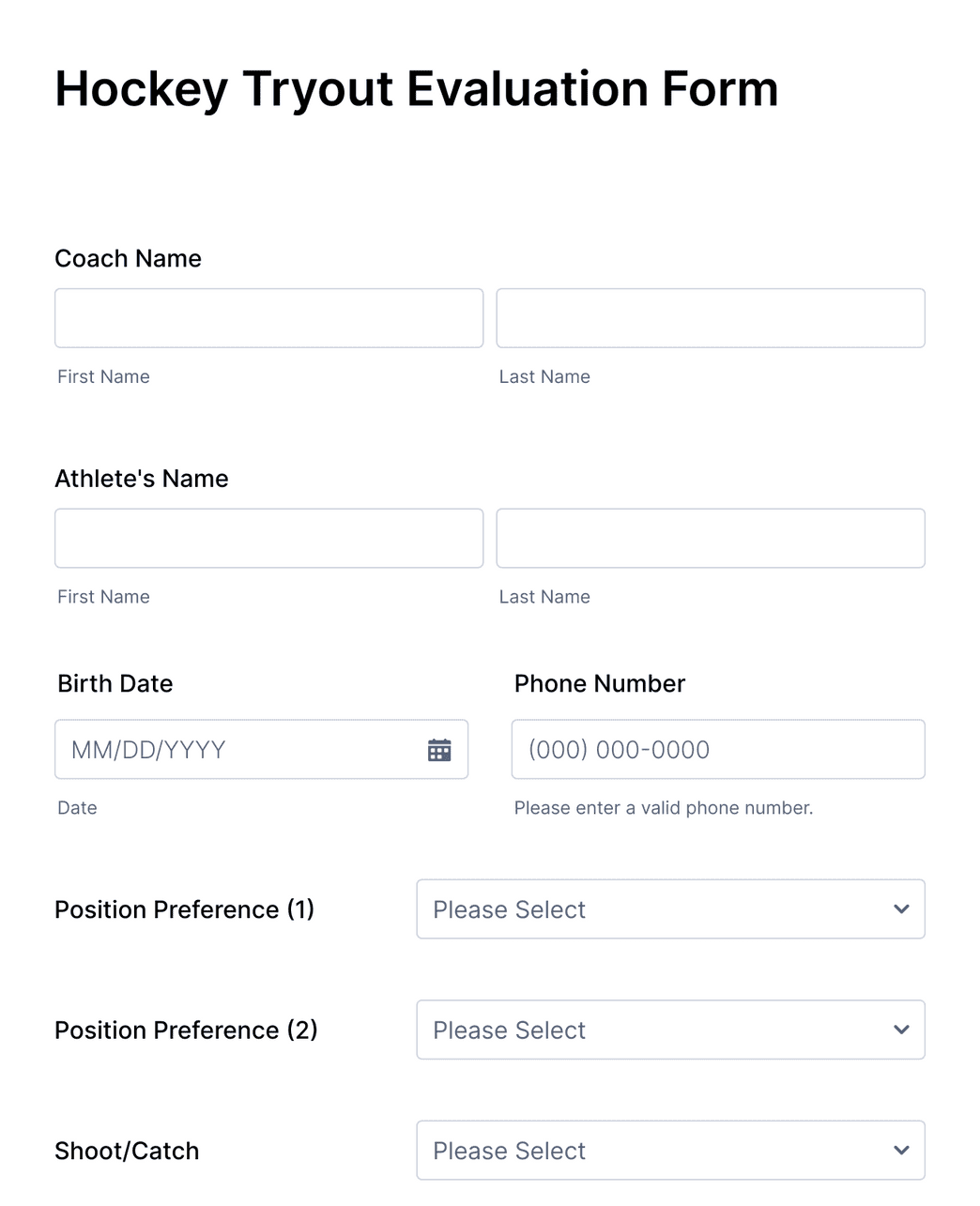 Hockey Tryout Evaluation Form Template Jotform