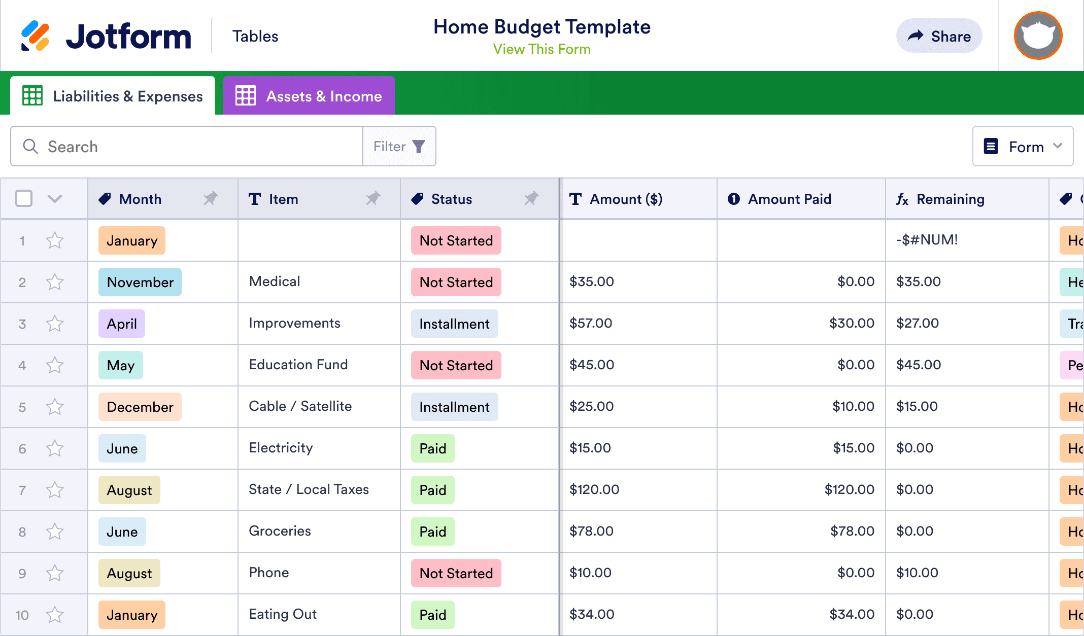 Home Budget Template