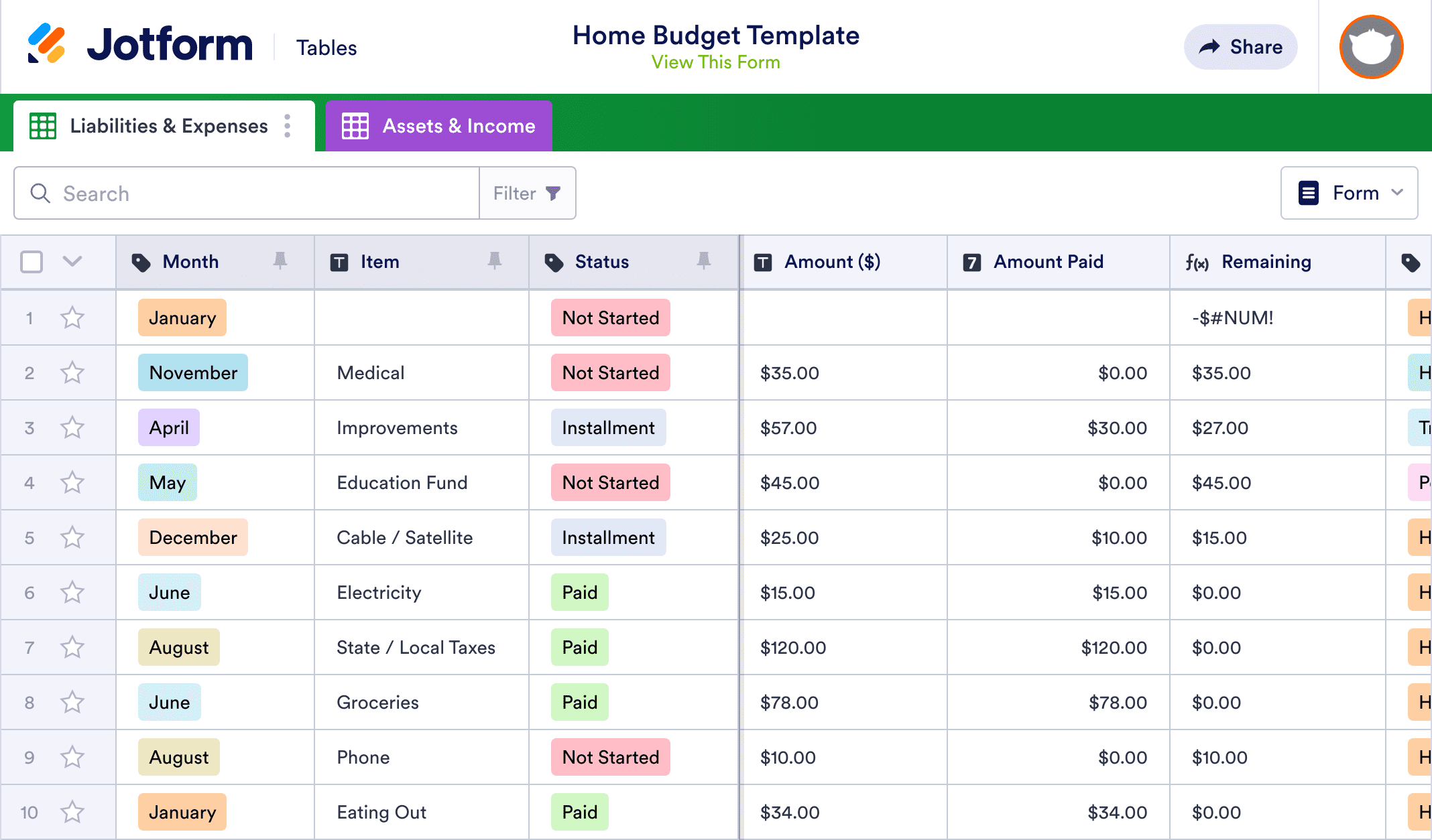Home Budget Template