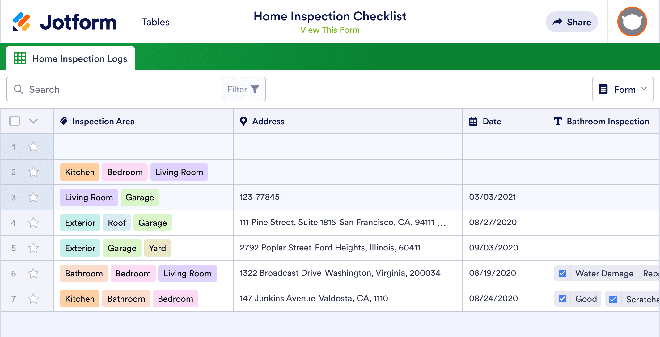 Home Inspection Checklist Template | Jotform Tables