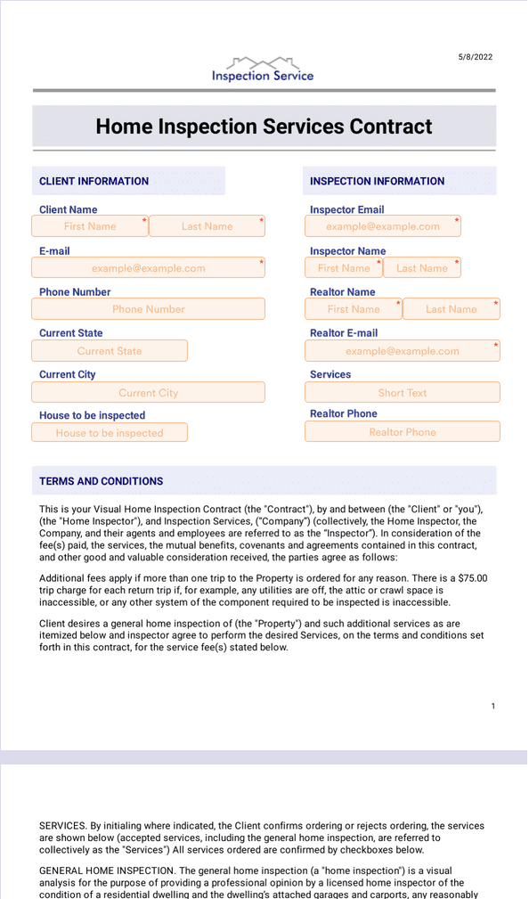 Home Inspection Services Contract Template - Sign Templates | Jotform