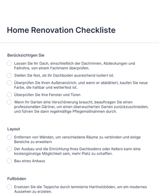 Form Templates: Home Renovation Checkliste