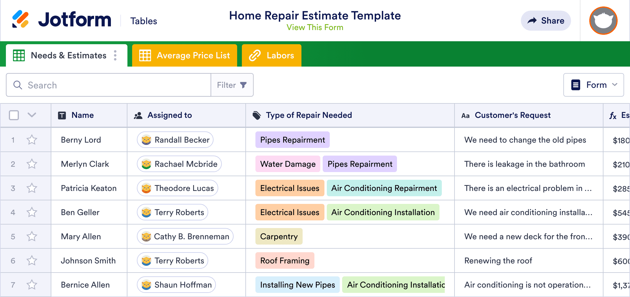 Home Repair Estimate Template
