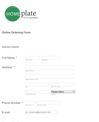 Food Online Order Form
