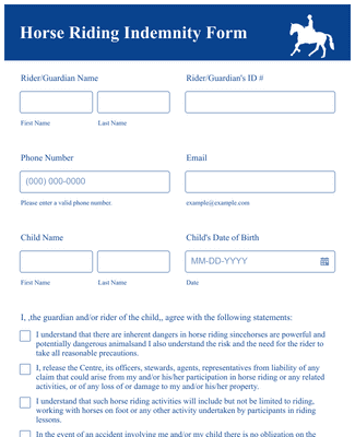 Horse Riding Indemnity Form Template Jotform