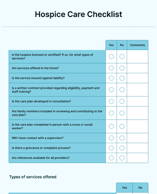 Form Templates: Hospice Care Checklist