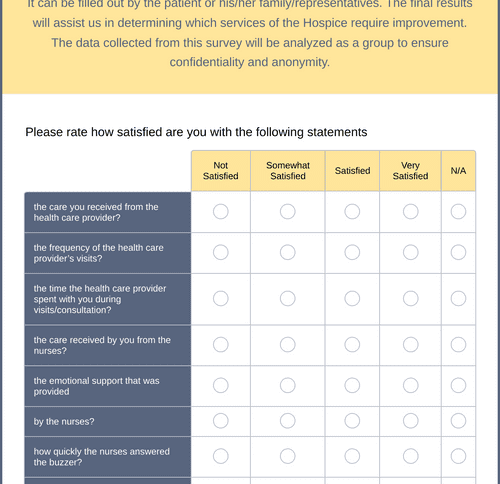 Hospice Patient Satisfaction Survey Form Template | Jotform