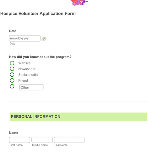 Form Templates: Hospice Volunteer Application Form