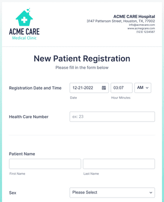 Hospital Patient Registration Form