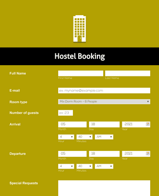 Hostel Booking Form - Light Olive and Responsive