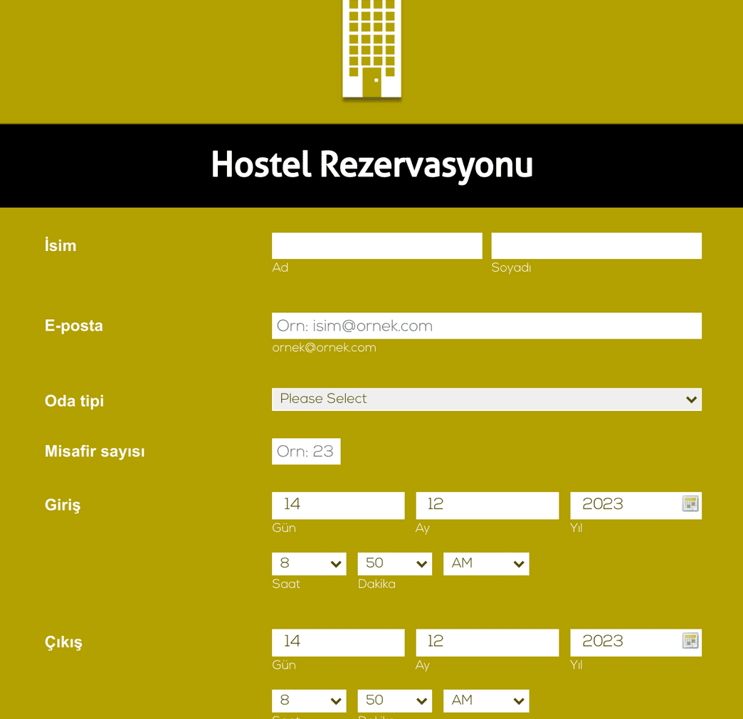 Hostel Rezervasyon Form Şablonu | Jotform