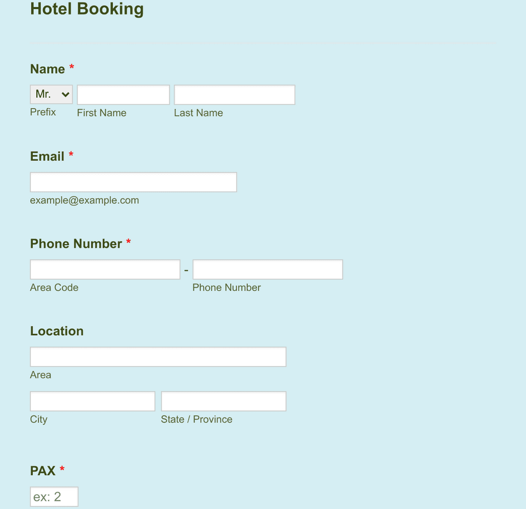 Hotel Booking Form Template | Jotform