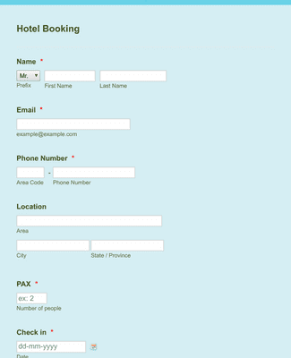 Hotel Booking Form Template | Jotform