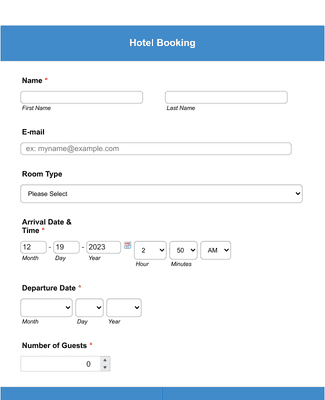 Hotel Booking Form - Deep Blue Theme Form Template | Jotform