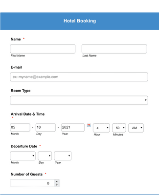 Form Templates: Hotel Booking Form Deep Blue Theme