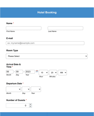 Form Templates: Hotel Booking Form Deep Blue Theme
