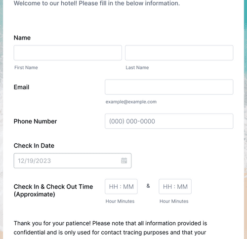 Hotel Check In Form Template | Jotform