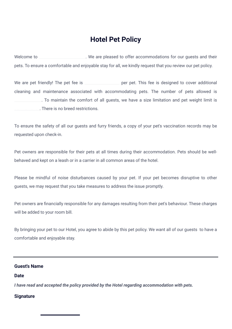 Hotel Pet Policy Template Sign Templates Jotform