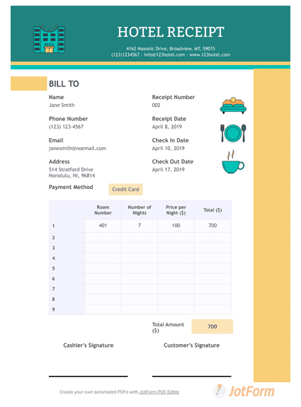 hotel receipt template pdf templates jotform