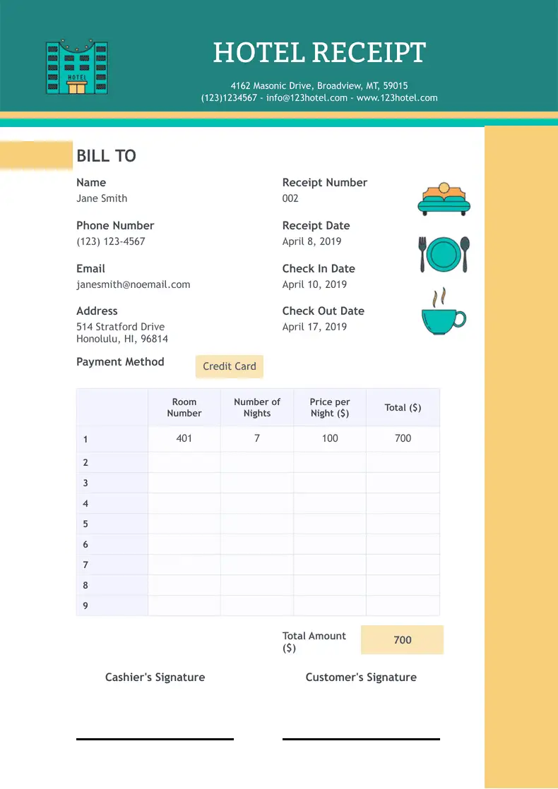 Hotel Receipt Template - PDF Templates | Jotform